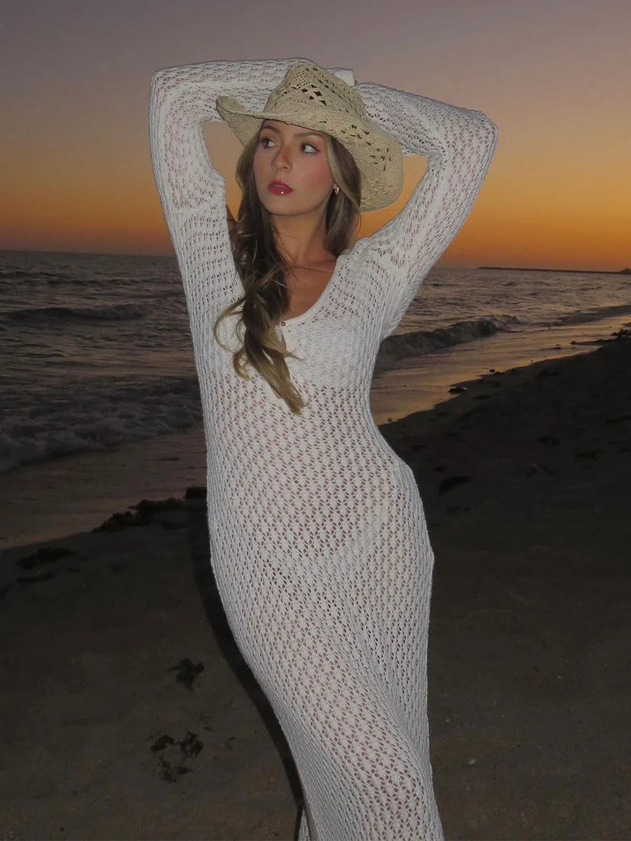 Capri Crochet Knit Maxi Cover-Up Dress White Ora Marella Capri Crochet Knit Maxi Cover-Up Dress White Ora Marella