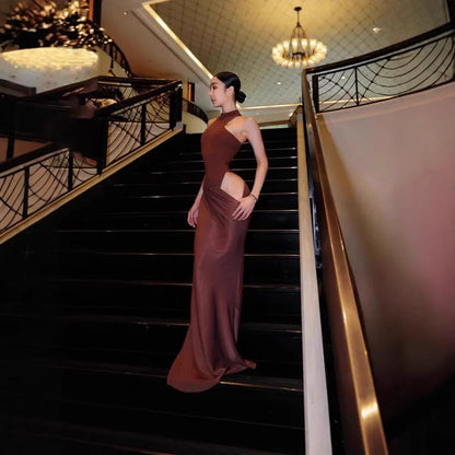 Caramel and Beige Drape Gown for Formal Events