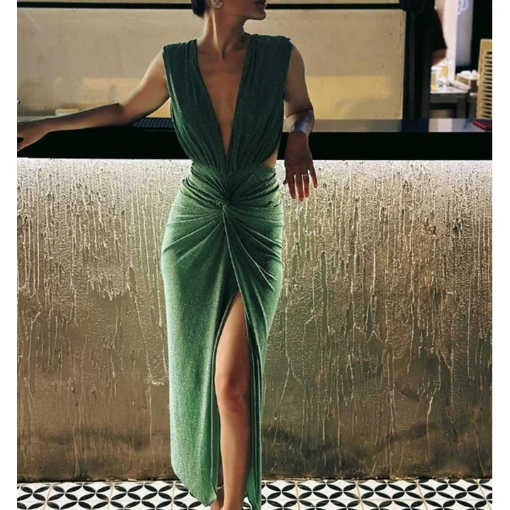 Two-piece green wrap skirt set