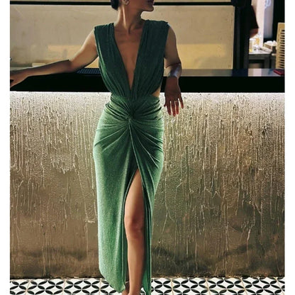 Two-piece green wrap skirt set