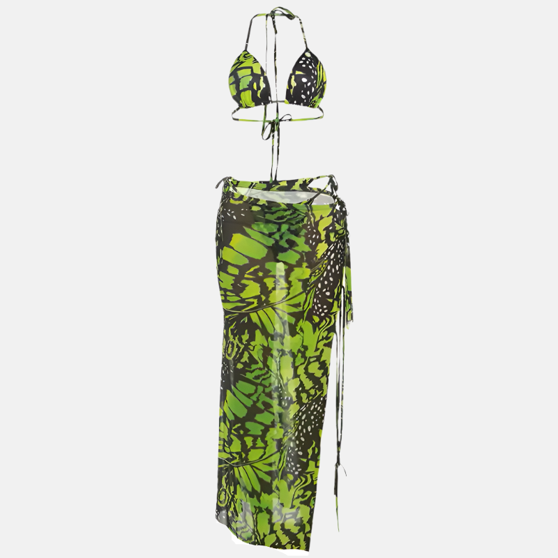 Monarch Escape Three-Piece Swim Set – Lime and Black Print