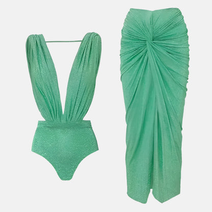 Plunge bodysuit with glitter finish