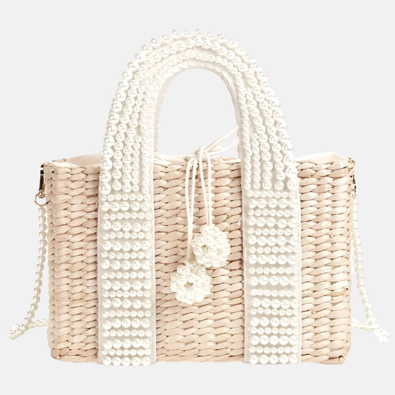 Marbella Pearl Woven Tote – Straw Bag with Pearls