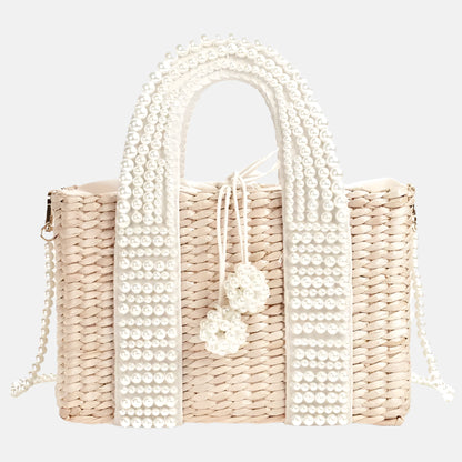 Marbella Pearl Woven Tote – Straw Bag with Pearls