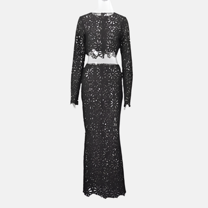 Viola Floral Crochet Two-Piece Set – Crop Top and Midi Skirt in White or Black