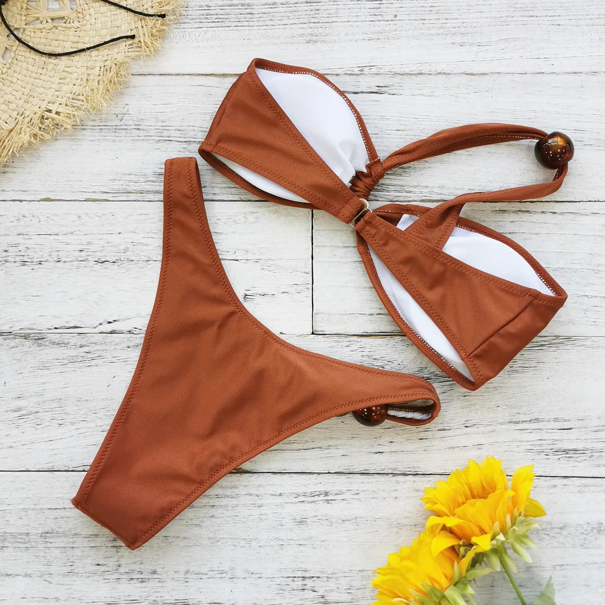 Rust shimmer bikini with resin details