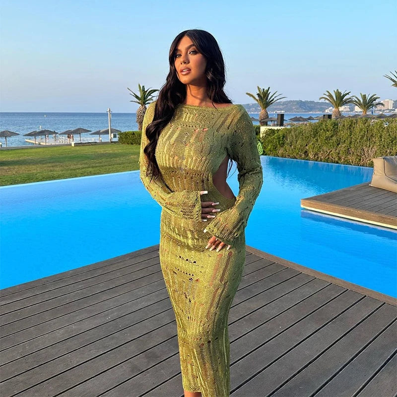 Lime green beach cover-up dress with sparkle