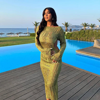 Lime green beach cover-up dress with sparkle