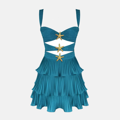 Coralia Glitter Pleated Mini Dress with Starfish Cut-Out Pink or Blu Ora Marella Coralia Glitter Pleated Mini Dress with Starfish Cut-Out Pink or Blu Ora Marella
