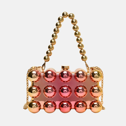 Galaxy Orb Iridescent 3D Bubble Clutch Bag – Gold Bead Chain