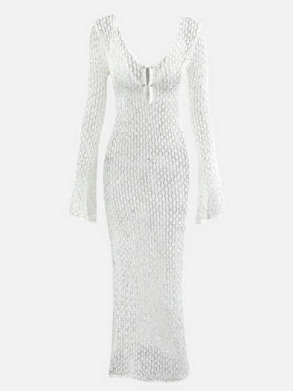 Capri Crochet Knit Maxi Cover-Up Dress – White