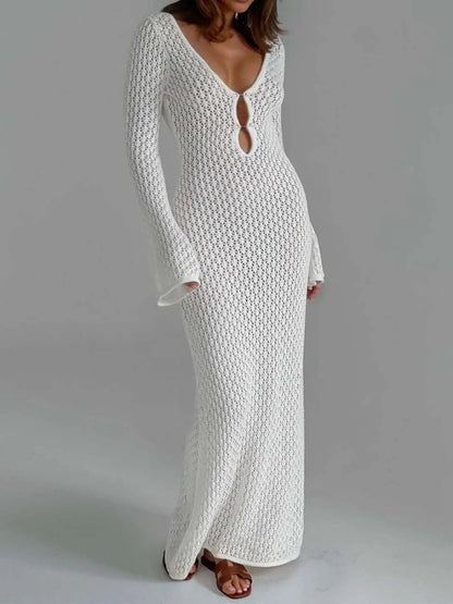 White Open-Knit Maxi Dress