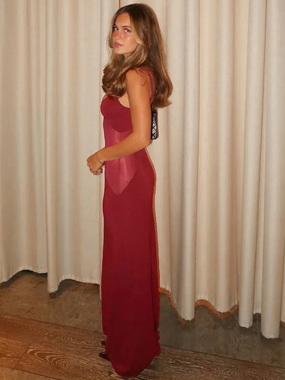 Nova Sheer Waist Panel Bodycon Maxi Dress – White or Red