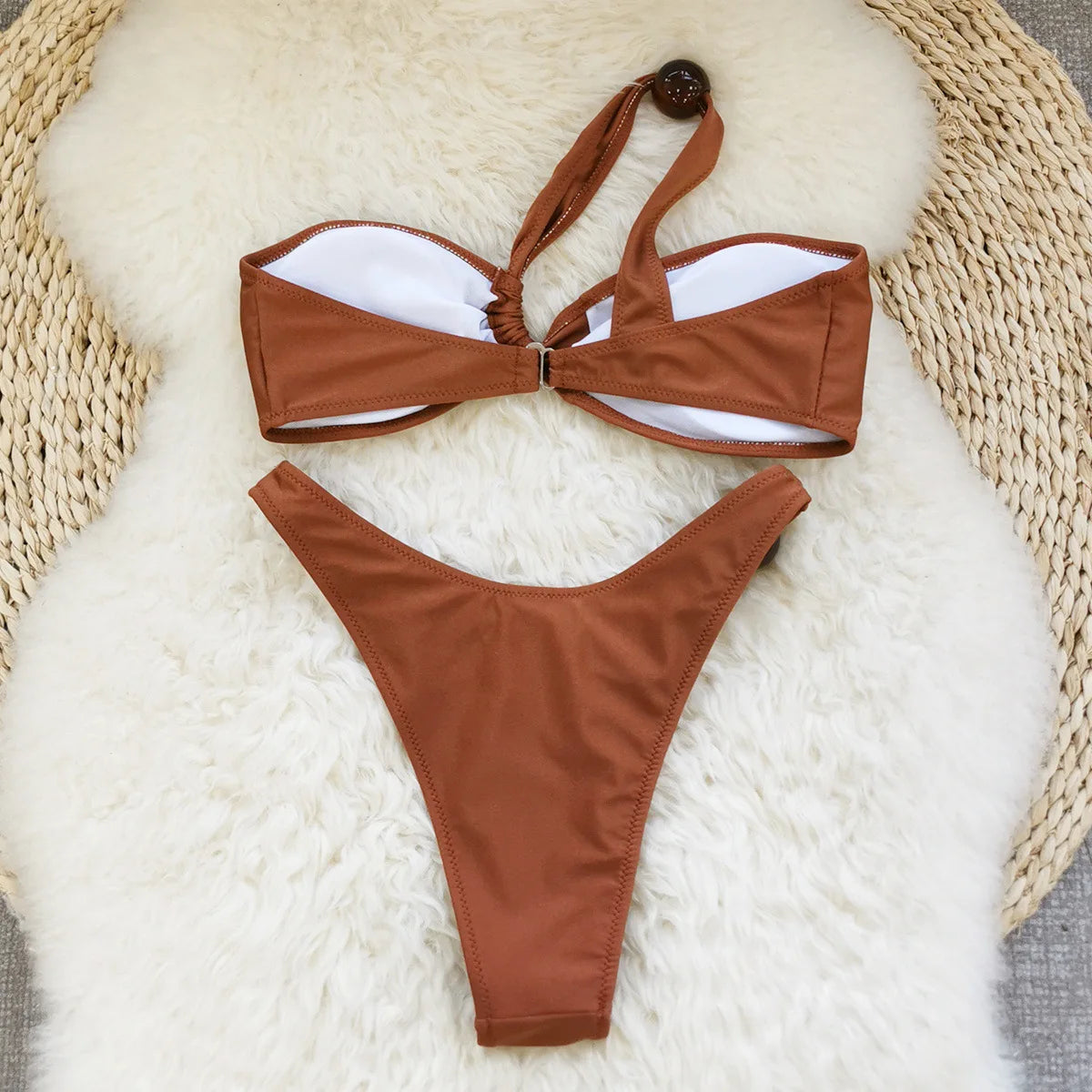 High-cut copper bikini bottom with beads
