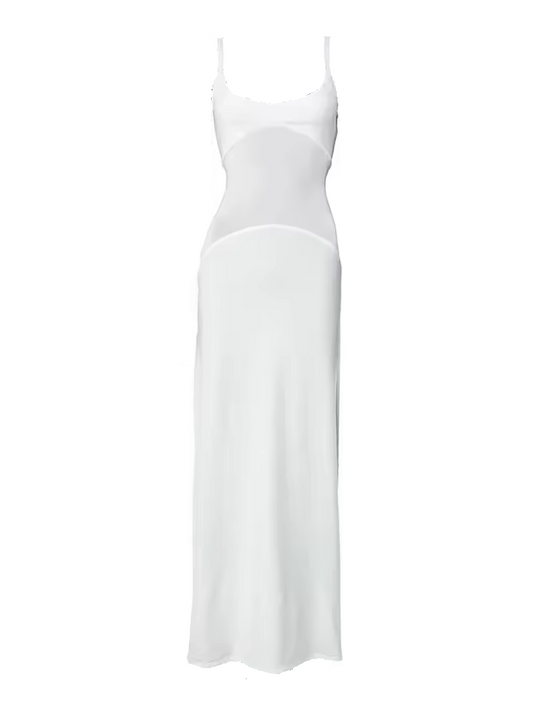 Nova Sheer Waist Panel Bodycon Maxi Dress – White or Red