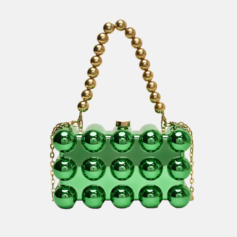 Pink iridescent clutch with top clasp closure