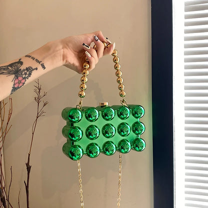 Acrylic clutch purse with removable gold strap