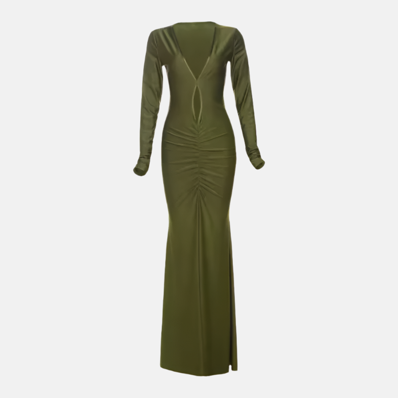 Oasis Ruched Cut-Out Maxi Dress – Olive Green