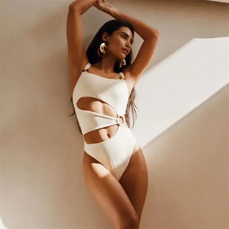 Santorini Rosette Cut-Out One-Piece Swimsuit – White