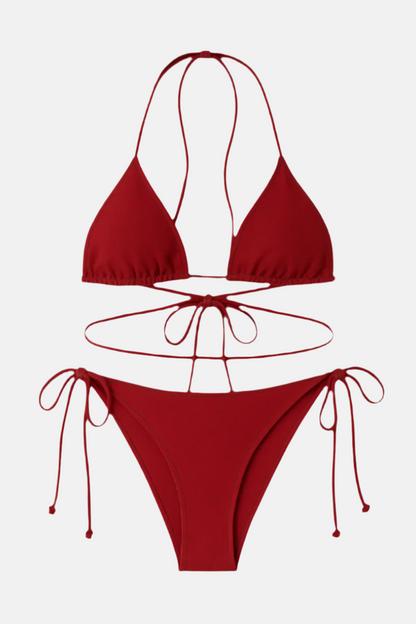 Mia Red Halter Bikini Set – Chic Two-Piece
