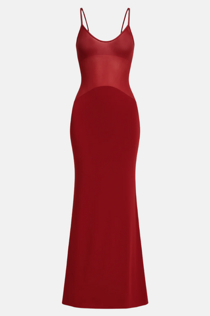 Nova Sheer Waist Panel Bodycon Maxi Dress – White or Red