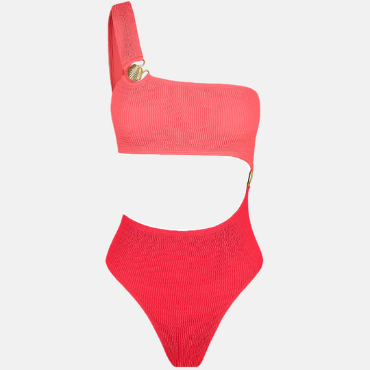 Riva Colorblock One-Shoulder Cut-Out Swimsuit – Pink – Ora