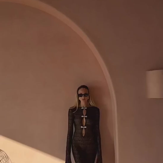 Black and white cut-out evening gown