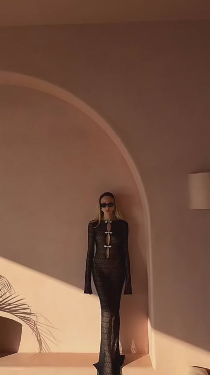 Black and white cut-out evening gown